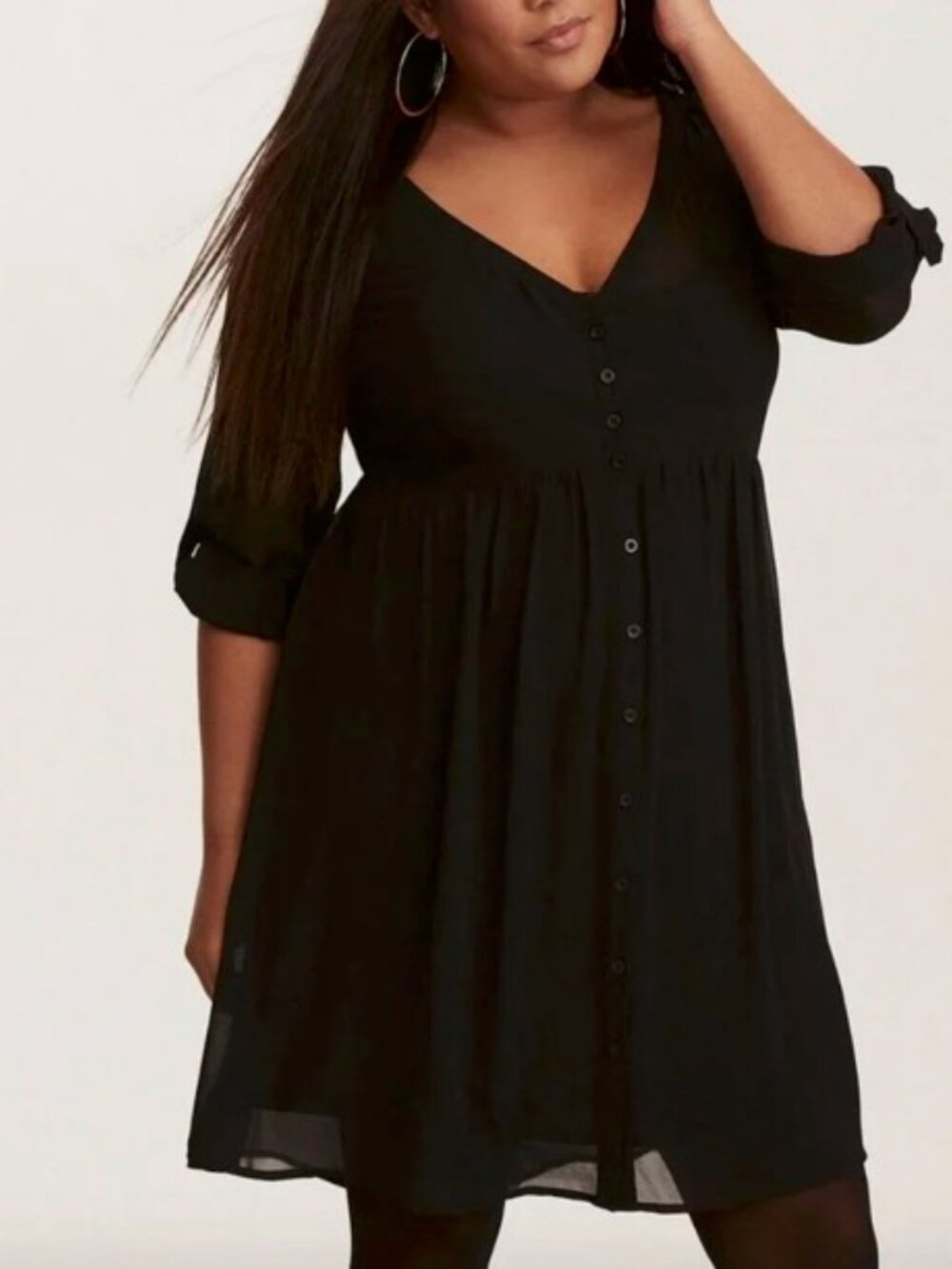 TORRID NWT Mini Chiffon Shirt Dress Solid Black Sheer Button Down